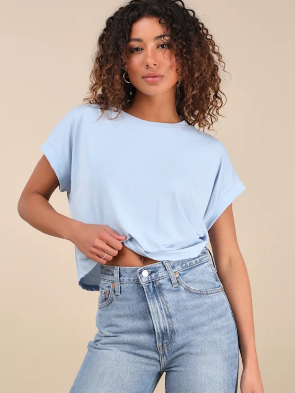 Lulu's Women’s Cool Instincts Light Blue Short Sleeve Top - Small